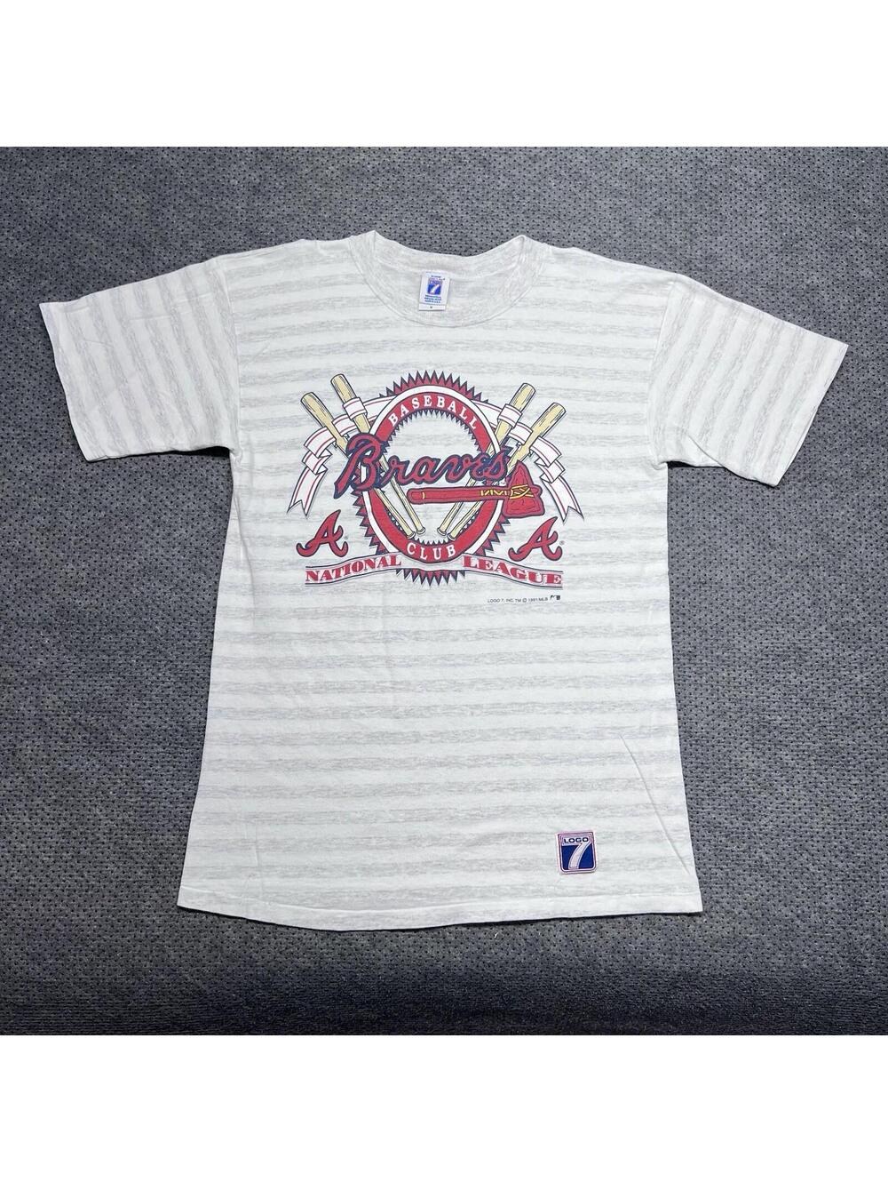 Vintage 1991 Logo 7 Atlanta Braves T-Shirt Medium Major League Baseball RARE MEN